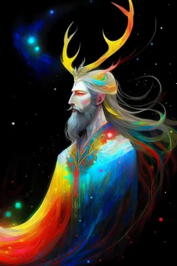 prismatic hair ethereal transparent prism Eladrin astral Male antlers druid beard sparkling radiance prismatic shining starlight enshrouded dusk