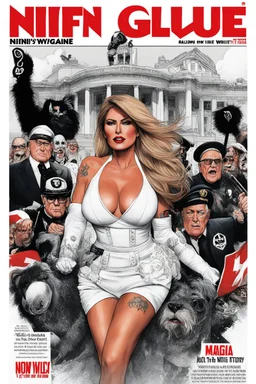 NIFFIN’ GLUE magazine #871 (13 Vroker 34) high res photo cover by Ralph Steadman: special 'Nazi victory on the White House' issue; guest star : Melania Trump as a hooker with MAGA tattoos