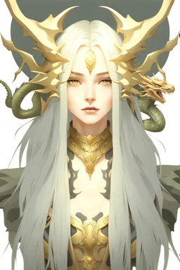 short woman flat chested with long sliver hair and dragons gold eyes