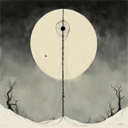 everything has a tail!, Surreal style by Alessandro Gottardo and Stephen Gammell and Zdzislaw Beksinski, existential escape route rope ladder, dark shines a hole in the soul, hot colors and cold hues, eerie, neo-surrealism, creepy, concept art, unbalanced and uncentered