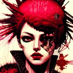 beautiful punk girl, hyper detailed, intricately detailed, illustration by <kilian eng> <Yoji Shinkawa>, darkred tones,