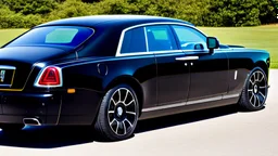 ultimate black rolls royce with Fire Livery, Rear View, 4K, Ultra Detailed