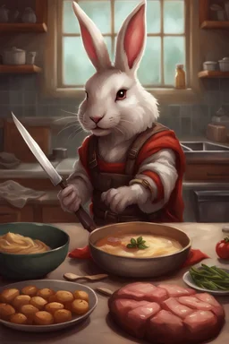 holy bunny with cooking knife dnd realism art adventurer