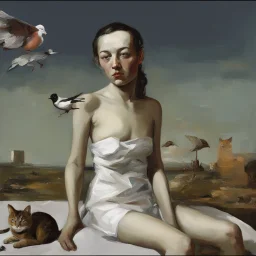 UN conference.a cat and human flesh-like surgical instruments and universe-like a pigeon and neuralink, surrealism,minimalism,Painting By Adrian Ghenie, Rene Magritte, Salvador Dali, Lucian Freud