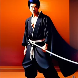 Portrait of 'Hatori Hanzo',ninja suit,huriken,painting by Earl Norem,Caravaggio,simon Bisley,frazetta,Howard,西嘛哒, evan lee, Vallejo,kelly oil on canvas, cinematic composition, extreme detail,fit full body inside picture,8k