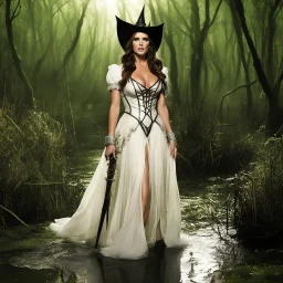 Danielle Lloyd as a medieval attractive witch in the swamp, in her agent provocateur light dress