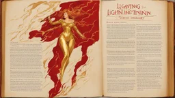 Text for a song about lightning space and beautiful golden, red women, text on a pages, understandable text