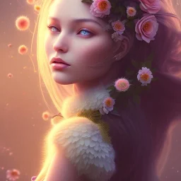 flower beautiful girl,utra realistic,highly detailed, sharp focus, parallax flowers, honeybee, fantasy art, Special Lighting, Vibrant, Solid color,color Scheme, forest, movie poster