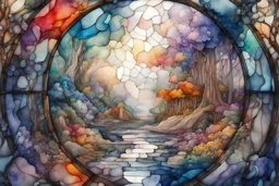 A correct interpretation of color and ink painting. 4K 3D 美丽的 幻想 错综复杂 水墨画 苔藓风格 水彩拼布 湿水彩