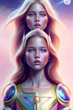 kristina pimenova as nature magic celestial, long middle blond hair, pink and white, transparent cloth, space, d&d, shiny background, intricate, elegant, highly detailed, digital painting, artstation, concept art, smooth, sharp focus, illustration, artgerm, bouguereau