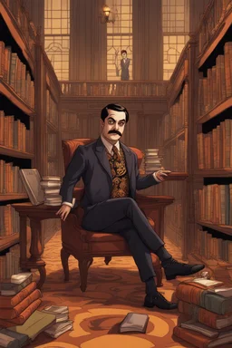 [Versace ] Gomez Addams in a library