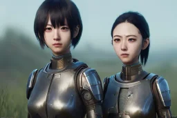 Anime girl neck head portrait, warrior costume, village, meditation, woods, cyberpunk, 8k quality