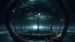 the last tree, city of the future year 4222, portal to space, very realistic, 4K