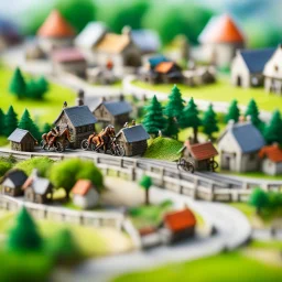 Miniature village Rohan riders tilt-shift