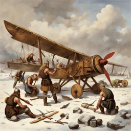 Vikings constructing their combat planes.