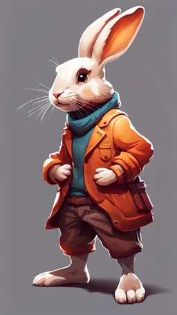 rabbit stylized, game, warm colors, humanoid, no background