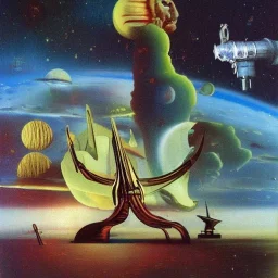 starships versus space monster in the cosmos by dali