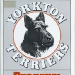 circle containing a black and white image of a terrier