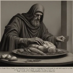 photorealistic a death of a messiah who was meant to feed us with meat food and redempted our dark souls