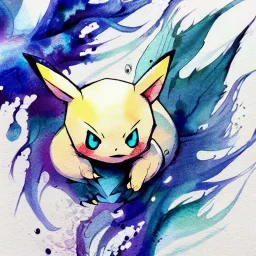 Cute Mysterious Pokémon, watercolor illustration by <agnes cecile> <Jackson Pollock>, darkblue tones,intricate detail , soft smooth lighting, soft pastel colors,