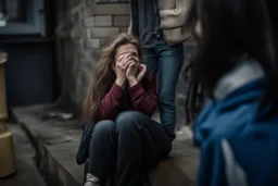 a distraught, sad woman, worried about the future, fearing for her family