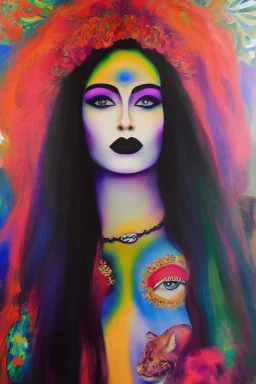 Full body portrait, painting, medium shot lady HippieGoth