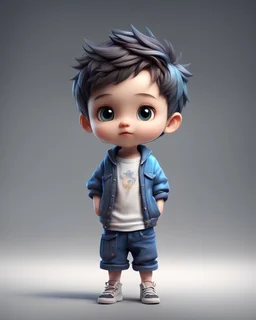 4d photographic image of full body image of a cute little chibi boy realistic, vivid colors octane render trending on artstation, artistic photography, photorealistic concept art, soft natural volumetric cinematic perfect light, UHD no background