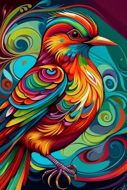 Embellished bird in a vibrant palette