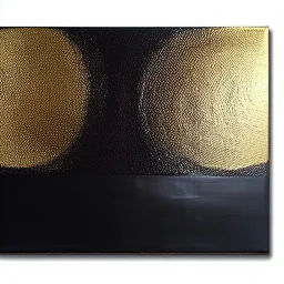  rough painting on black canvas with gold metallic painted circles in the style of malevich