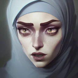 close up portrait of fog as woman in hijab, fine detail, highly intricate, modern surrealism painting, defined cracks and breaks, high-quality, volumetric lighting, 8k, ultrahd, George Grie, Marco Escobedo, Igor Morski,Brian Froud, Howard Lyon, Selina French,