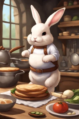 Cute chubby bunny floppy ears adventurer dnd cooking art realism