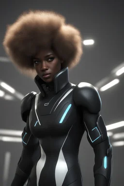 futuristic black character with a little afro, ultra hd et realistic art