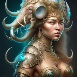 ssango fantasy, fantasy magic, intricate, sharp focus, illustration, highly detailed, digital painting, concept art, matte, artgerm and paul lewin and kehinde wiley, masterpiece silver elephant head bronze Asian African girl nice breast Hawaiian hair turquoise golden waves