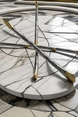 Archery arrows fall from the air from granite and marble onto a marble circle