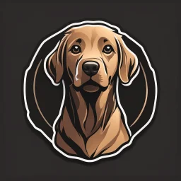 A minimal vector brown labrador dog sticker logo of a sucessful brand, award winning, black background, white outline, HQ