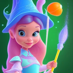 portrait disney toddler, epic white quee A pink witch, an orange witch, a yellow, a green witch, an aqua witch, a navy witch, a purple witch pixar style