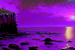 purple sky, planet in the sky, rocks, cliffs, sci-fi, friedrich eckenfelder impressionism paintings