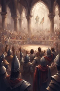 illustration fantasy medieval people applauding in arena