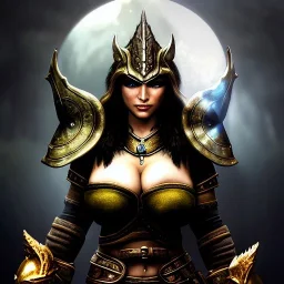 ultra detailed fullbody Portrait in oil on canvas of a beautiful busty woman with Skyrim Dragon priest mask and armor,extremely detailed digital painting, extremely detailed face,crystal clear Big eyes, mystical colors ,perfectly centered image, perfect composition,rim light, beautiful lighting, 8k, stunning scene,extremely sharp detail, finely tuned detail, ultra high definition raytracing, in the style of robert e howard and pablo oliveira and Ken Kelley and Ohrai Noriyoshi and Simon Bisley