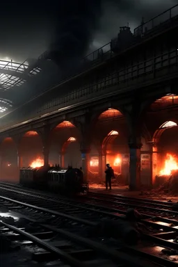 hellish train station in hell for exporting hellish goods and transportation of citizens