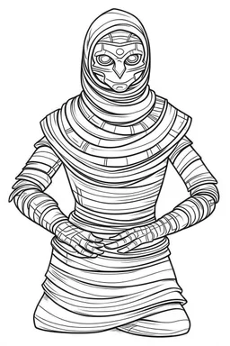 mummy. Outline, sketch style, only use outline, mandala style, clean line art, white background, no shadows, no clear wall, coloring page.