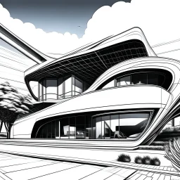 Illustrative sketch of a Zaha Hadid style country house, ultra quality, hyper detailed, 8k