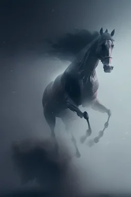 dark horse jumping, trending art, 8k, depth of field, volumetric fog