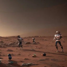 galactic football ,on mars ,2060, too many fans , tech ball , goalkeeper , goal , led screen , night ,realistic