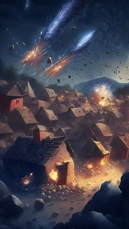 meteors destroying a village