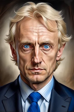 Politician with blue eyes and blonde hair old painting
