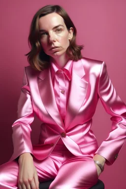 sex woman in pink satin suit