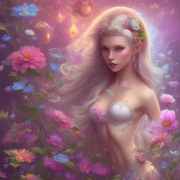 bright fairy in a flowery landscape