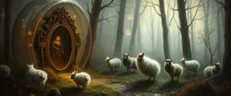 in the magical mirror forest we get a strange portrait and you enter the strangest brightest bubble doorway to weird dimension and the aura of its heavenly fluffy elevated messed up woodland creatures flock painted by Nerdrum and Rembrandt