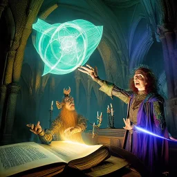 Cleric casting a magic spell, projecting hologram, 8k resolution, high-quality, fine-detail, iridescent, intricate, detailed matte, volumetric lighting, illustration, brian froud, howard lyon, selina french, anna dittmann, annie stokes, lisa parker, greg rutowski, frank miller, tim burton